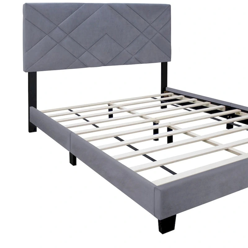 Gray Collection Queen Size Upholstered Headboard Adjustable Bed Frame Velvet Fabric Hot Style Super Popular Series