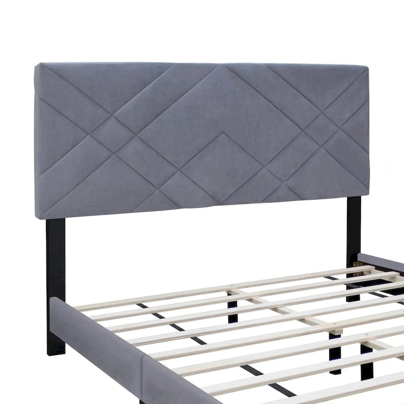 Gray Collection Queen Size Upholstered Headboard Adjustable Bed Frame Velvet Fabric Hot Style Super Popular Series