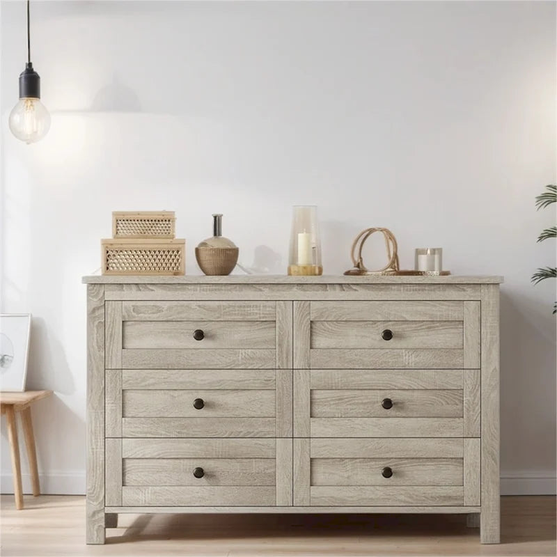 Farmhouse Style Wooden Dresser with 6 Drawer
