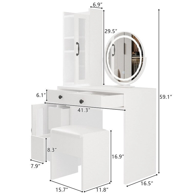 Dressing Table Set With a Power Strip and LED Three-tone Mirror - N/A
