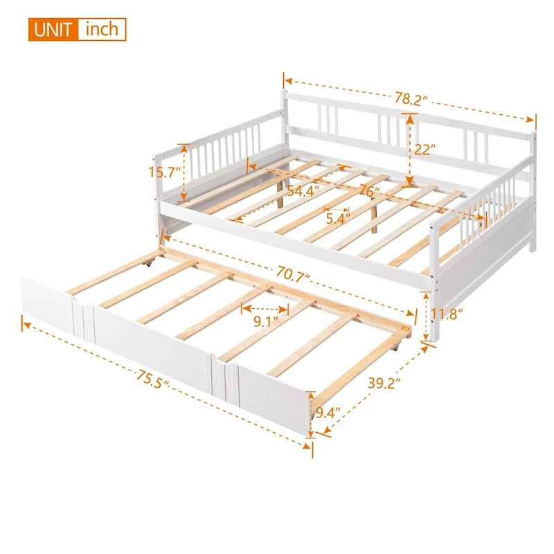 Full Size Daybed Wood Bed with Twin Size Trundle