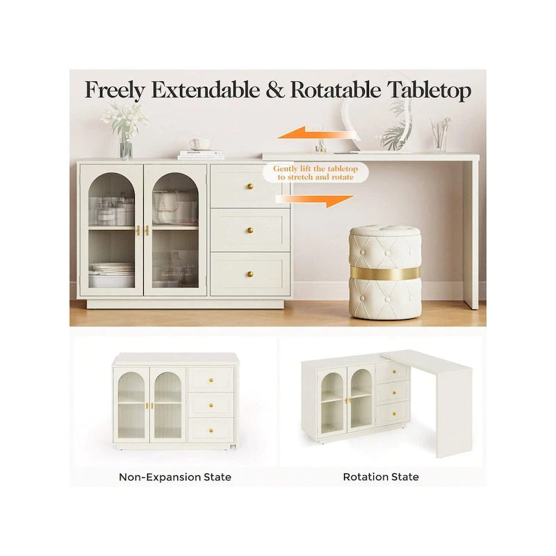 Sunvivi Extendable Corner Vanity 2 Door Makeup Table Without Mirror