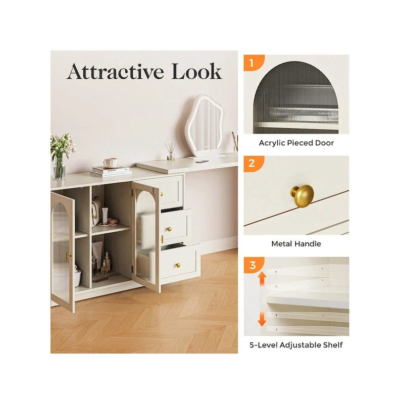 Sunvivi Extendable Corner Vanity 2 Door Makeup Table Without Mirror