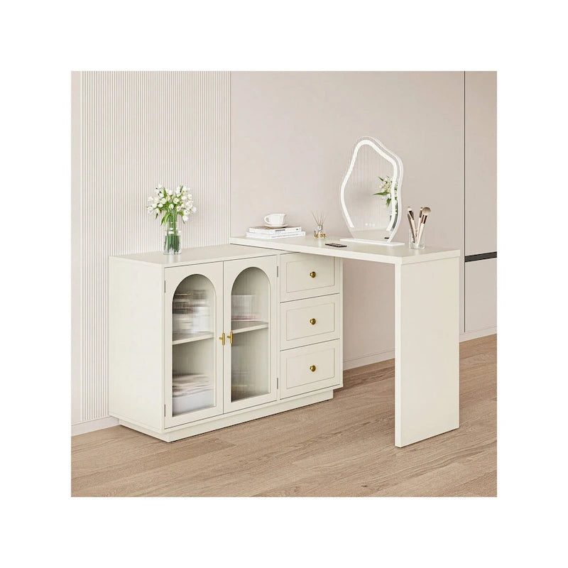 Sunvivi Extendable Corner Vanity 2 Door Makeup Table Without Mirror