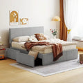 Full Size Fleece Upholstered Platform Bed with 4 Drawers and Golden Edge on the Headboard & Footboard