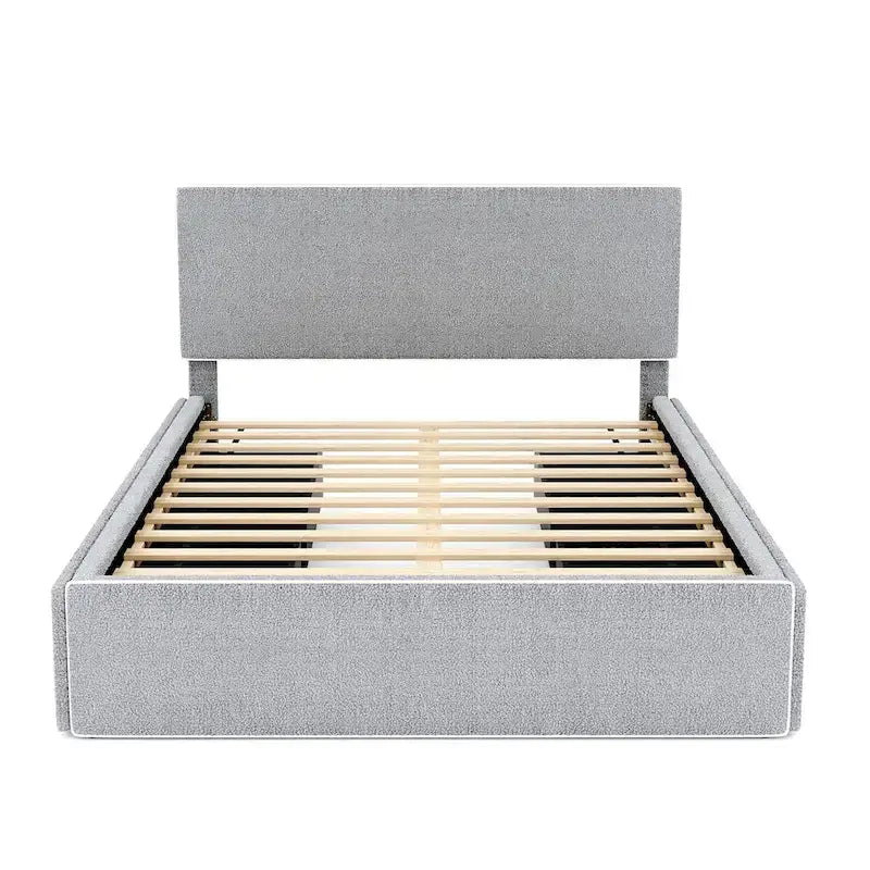 Full Size Fleece Upholstered Platform Bed with 4 Drawers and Golden Edge on the Headboard & Footboard