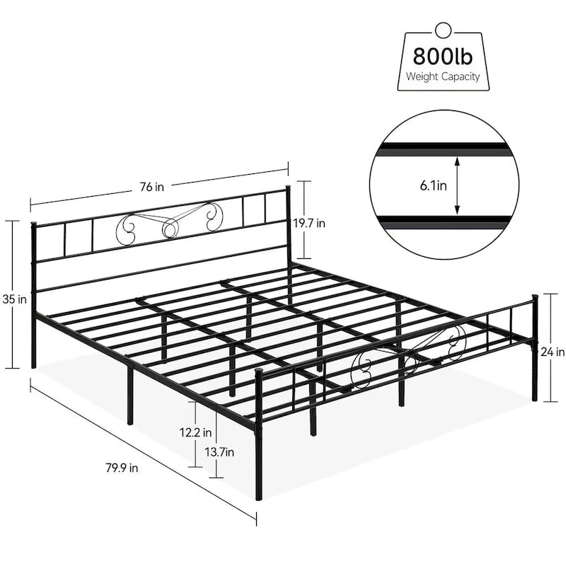 Bed Frame Platform with Headboard and Footboard