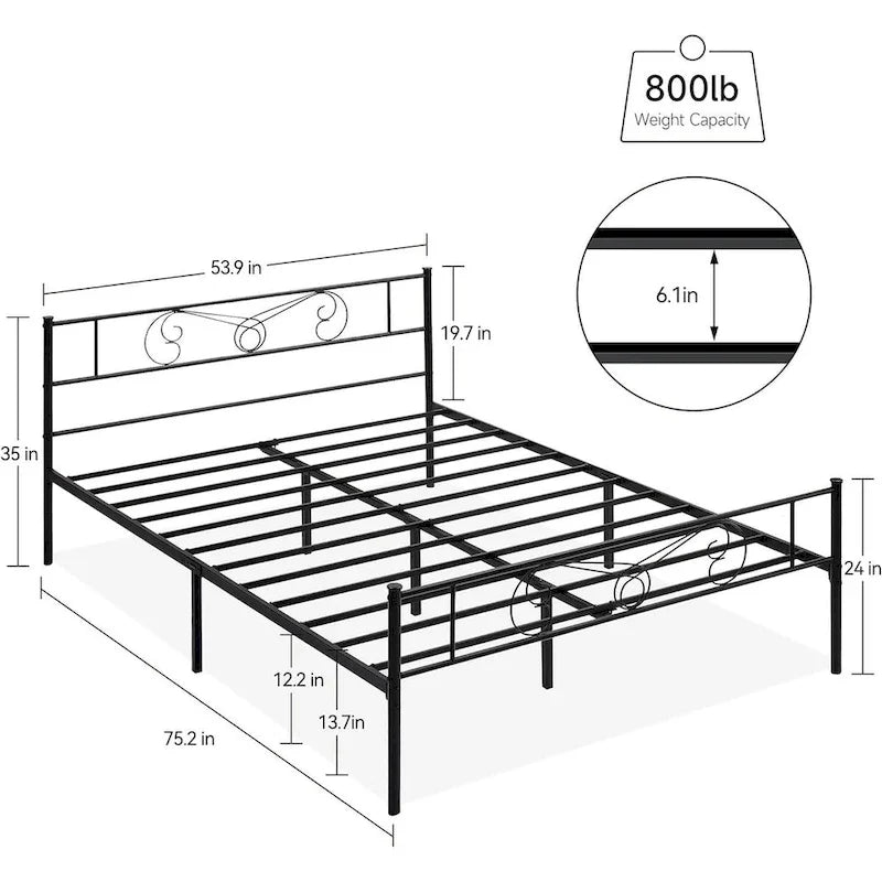 Bed Frame Platform with Headboard and Footboard
