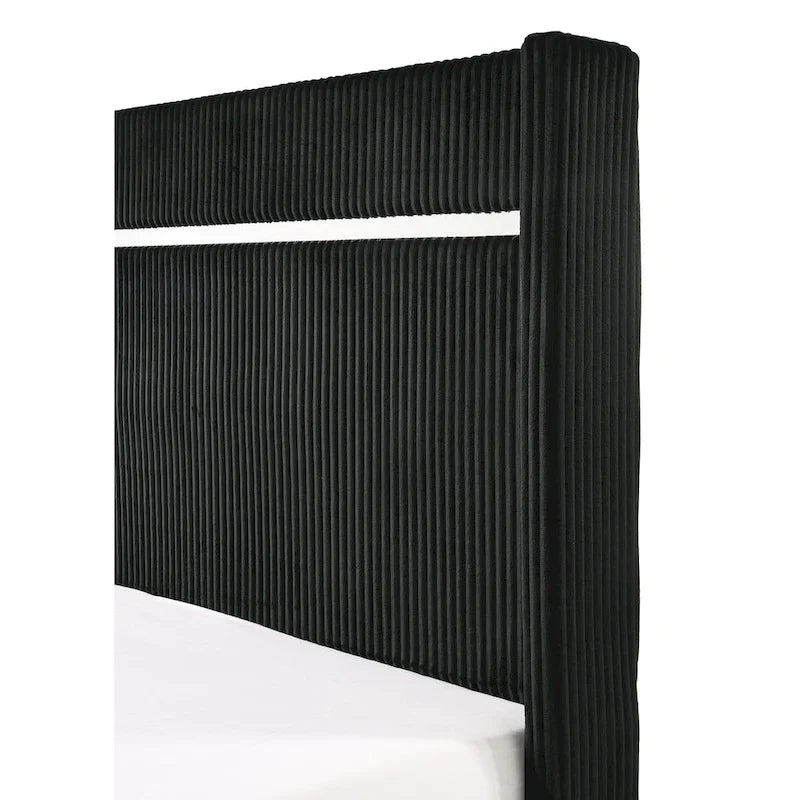 Pedro 3 Piece Black Velvel Upholstered Panel Bedroom Set
