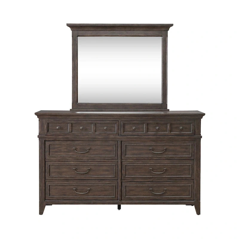 Paradise Valley Saddle Brown Panel Bed, Dresser and Mirror Set