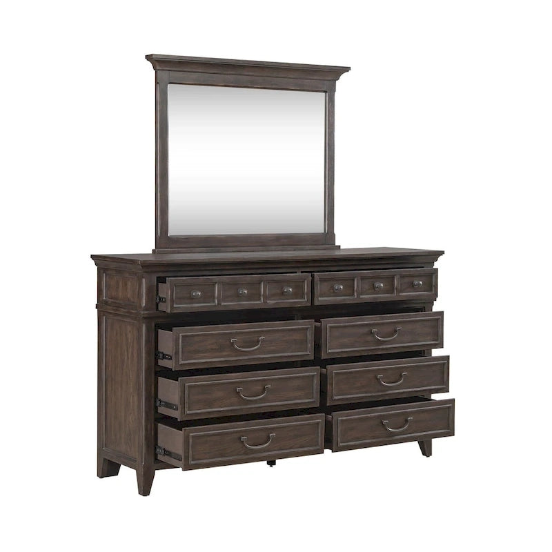 Paradise Valley Saddle Brown Panel Bed, Dresser and Mirror Set