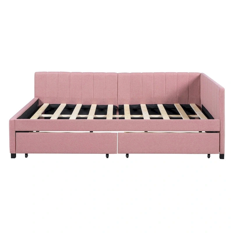 Full Size Upholstered Daybed with 2 Storage Drawers Sofa Bed Frame No Box Spring Needed