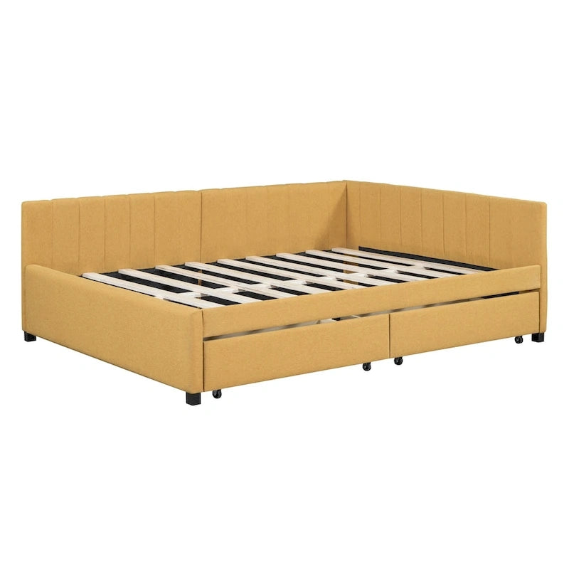 Full Size Upholstered Daybed with 2 Storage Drawers Sofa Bed Frame No Box Spring Needed