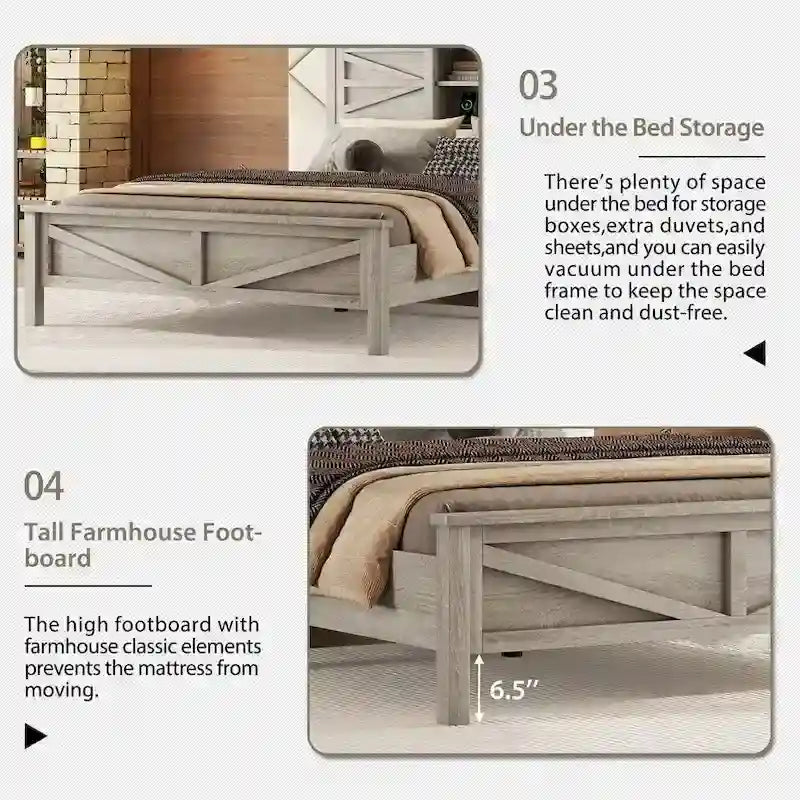 Bedroom Sets Full Size Platform Bed with Charging Station,Nightstand,Dresser(Set of 3)