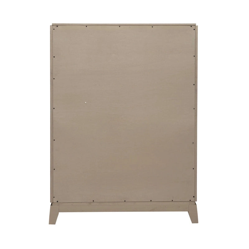 Avalon Burnished Beige Oak Upholstered Storage Bed with Dresser, Mirror, Chest Bedroom Set - King, Queen