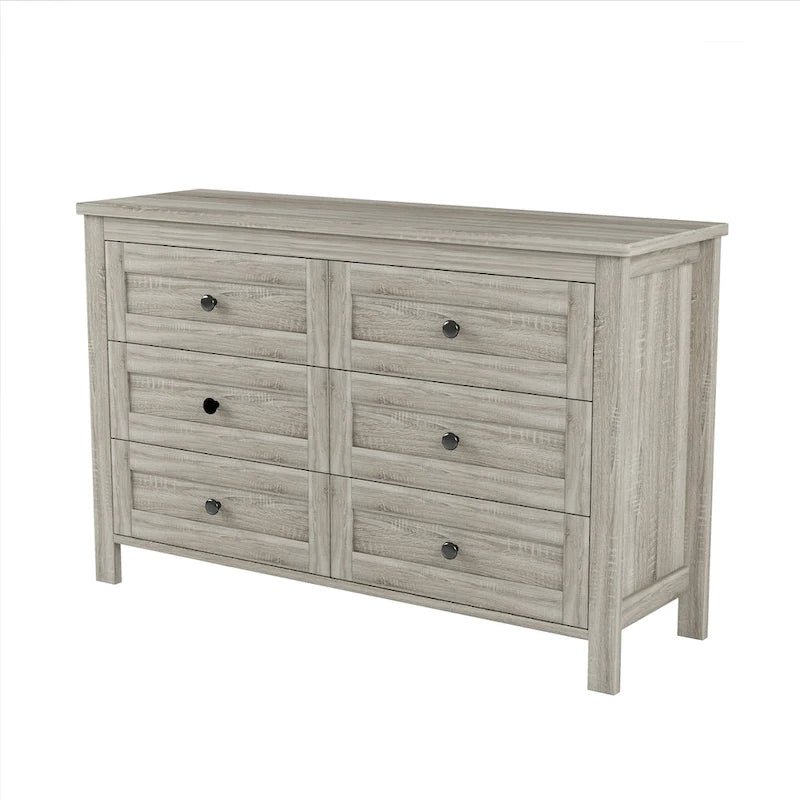 Retro Farmhouse Style Wooden Dresser with 6 Drawer, Storage Cabinet for Bedroom
