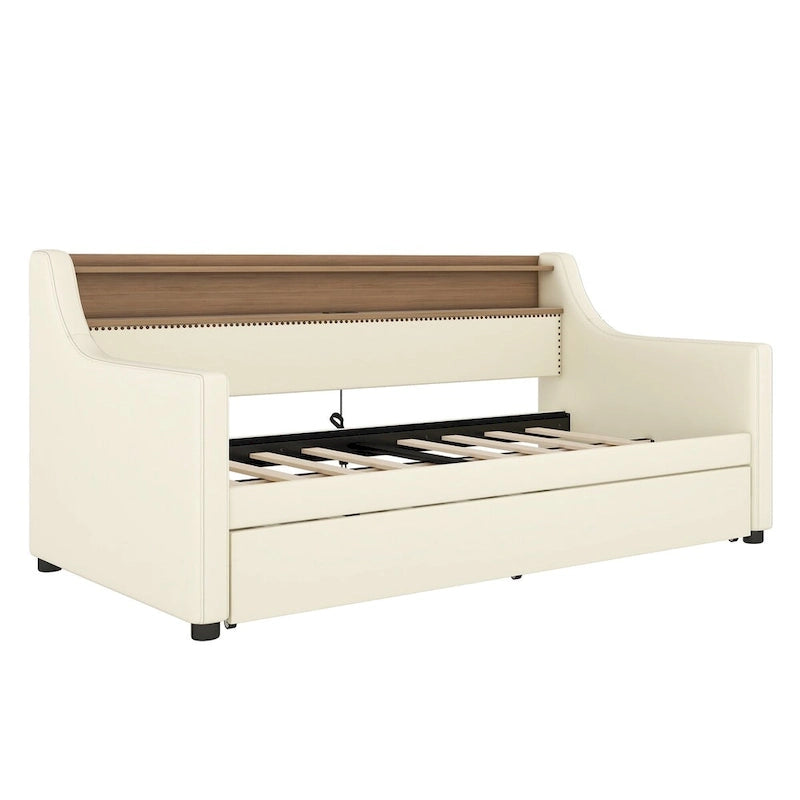 PU Leather Twin Size Daybed with Trundle