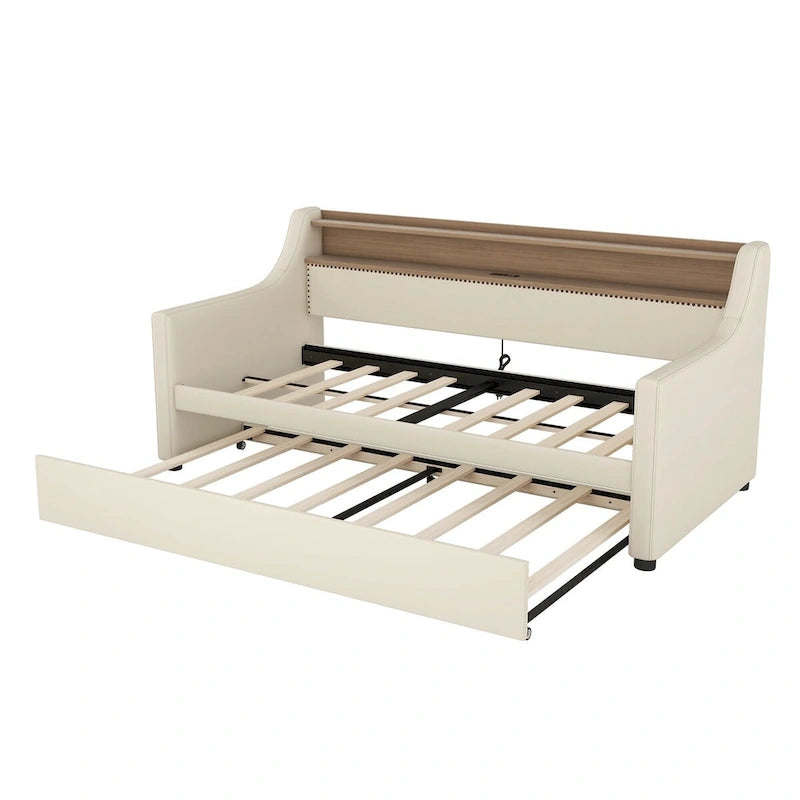 PU Leather Twin Size Daybed with Trundle