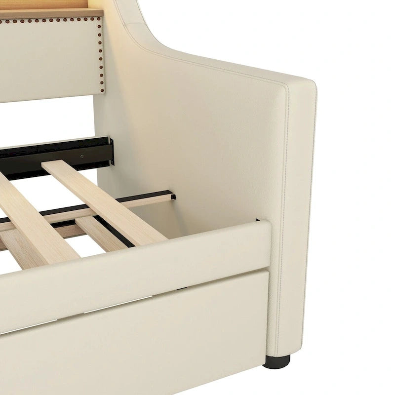 PU Leather Twin Size Daybed with Trundle