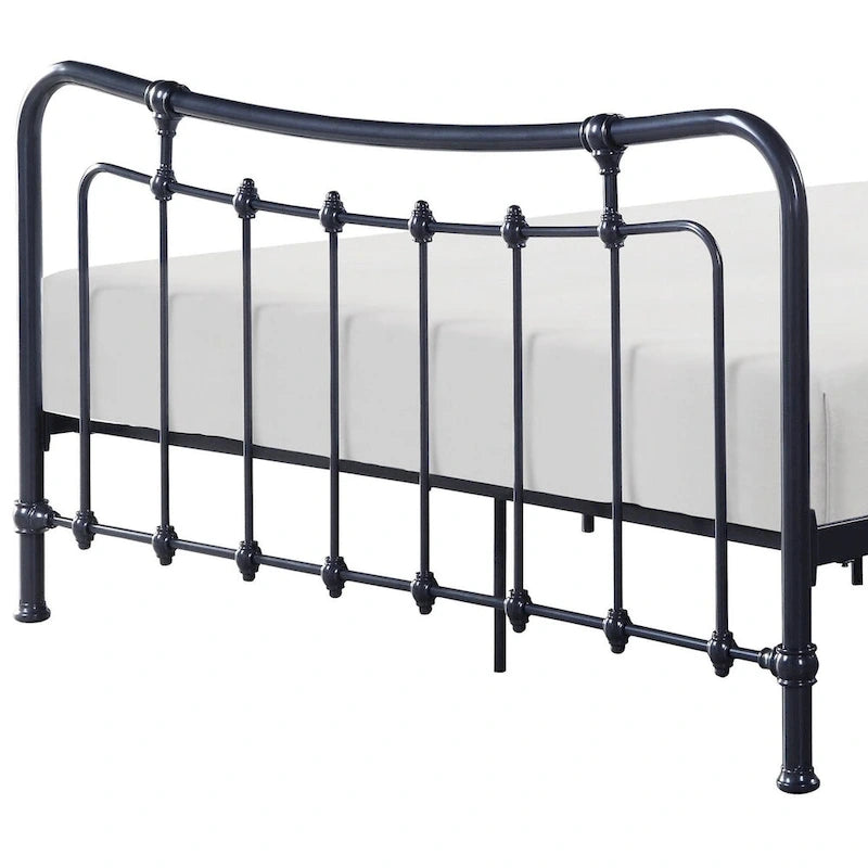 Ryan Full Size Metal Bed, Platform Foundation, Black Curved Spindle Frame