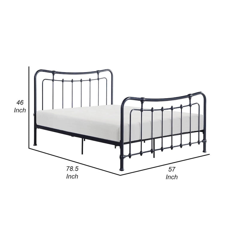 Ryan Full Size Metal Bed, Platform Foundation, Black Curved Spindle Frame