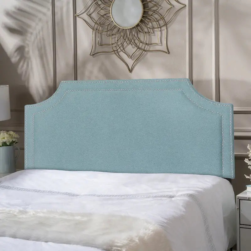 Adeco Fabric Upholstered Headboard with Nailhead for Queen Bed