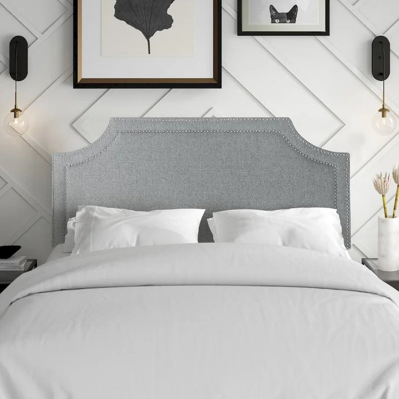 Adeco Fabric Upholstered Headboard with Nailhead for Queen Bed