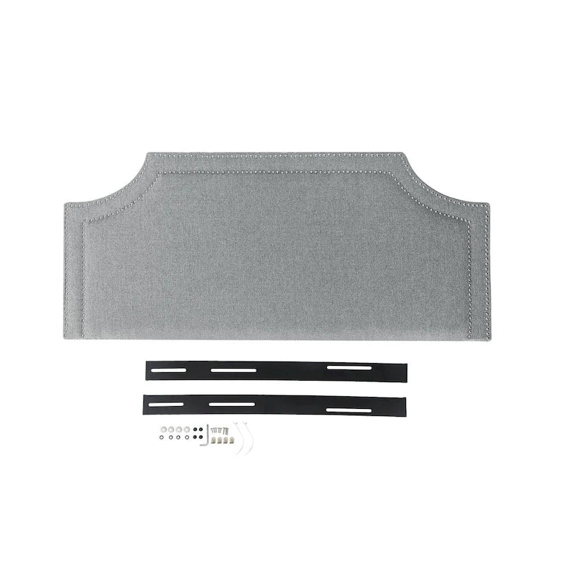 Adeco Fabric Upholstered Headboard with Nailhead for Queen Bed