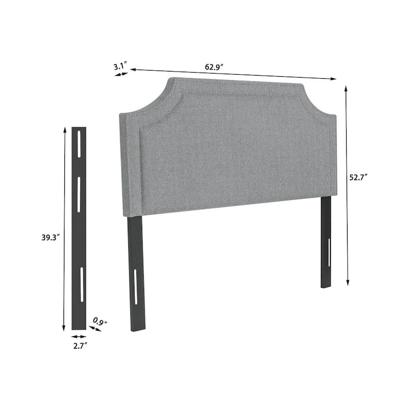 Adeco Fabric Upholstered Headboard with Nailhead for Queen Bed