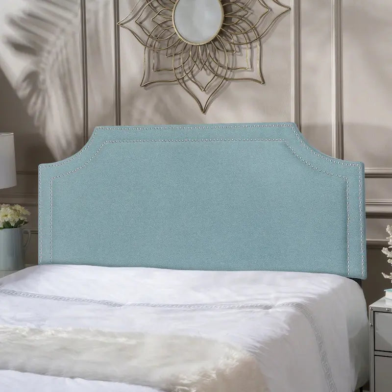 Adeco Fabric Upholstered Headboard with Nailhead for Queen Bed