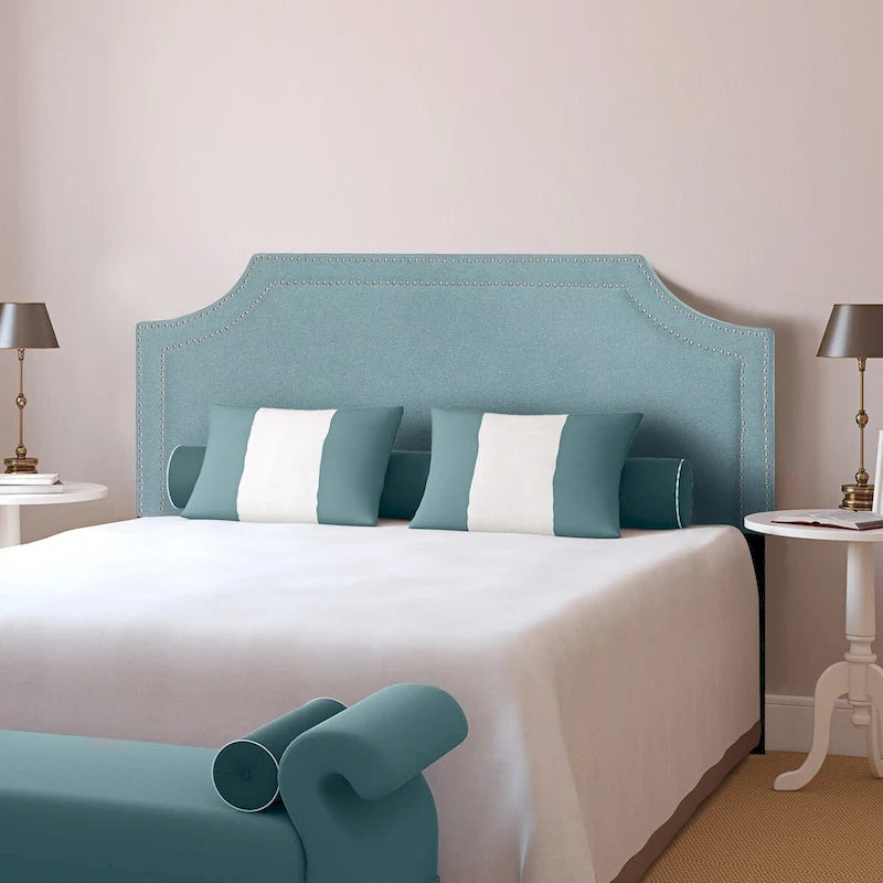 Adeco Fabric Upholstered Headboard with Nailhead for Queen Bed