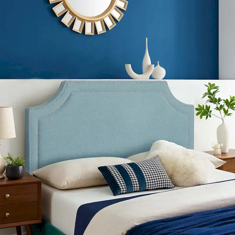 Adeco Fabric Upholstered Headboard with Nailhead for Queen Bed