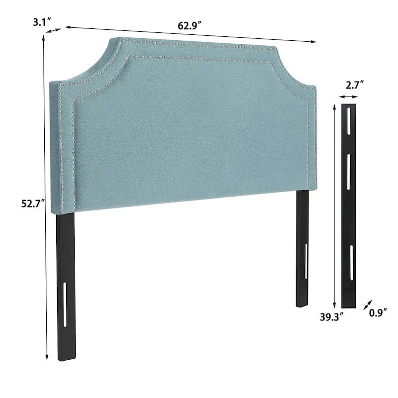 Adeco Fabric Upholstered Headboard with Nailhead for Queen Bed
