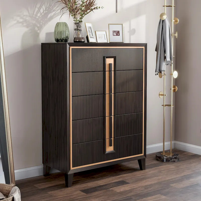 Furniture of America Nyx Modern 5-Drawer Espresso Solid Wood Chest
