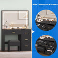 Moasis Vanity Set with Led Lights Makeup Desk Dressing Dresser Desk Table with 4 Drawer - 35.43 L x 15.74 W x 53.54 H
