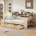 Wooden Multi-functional Daybed with Storage Shelves, 2 Storage Drawers and Study Desk