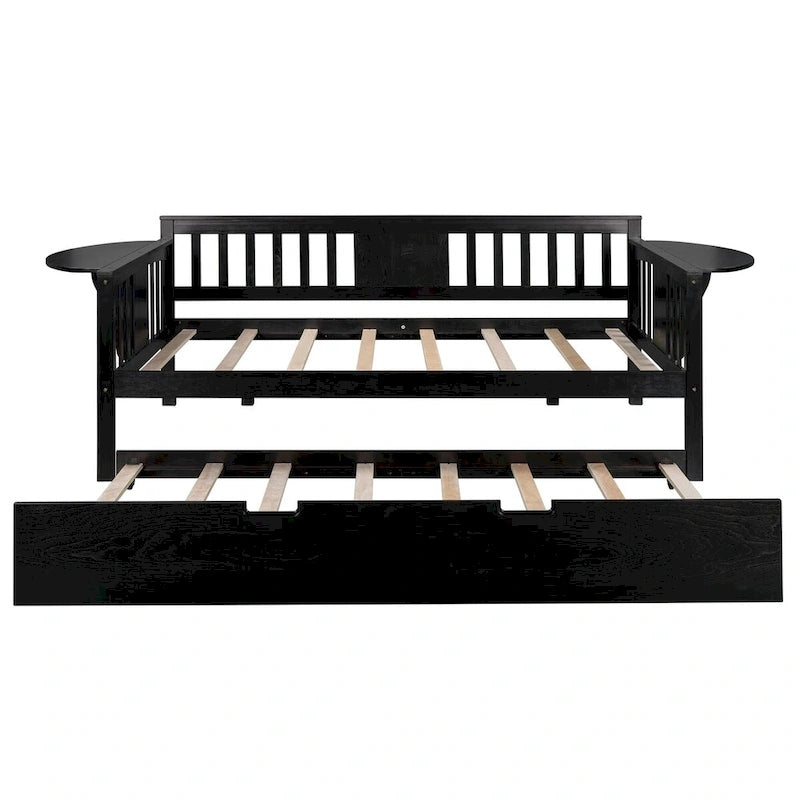 Twin Wooden Daybed with Trundle Bed, Sofa Bed for Bedroom or Living Room