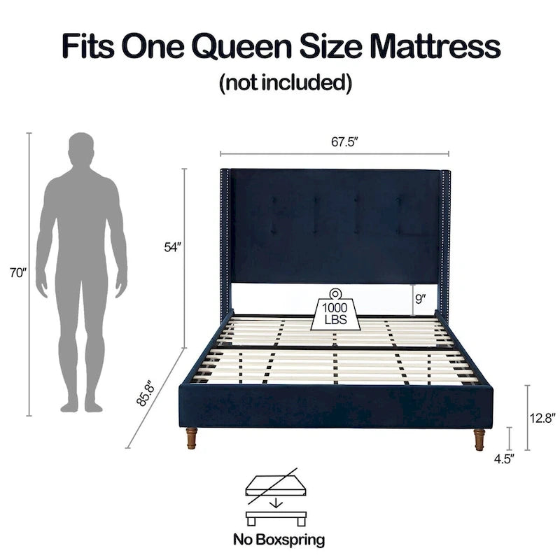 CUSchoice 54  High Headboard Upholstered Queen/King Bed (No Box Spring Needed)
