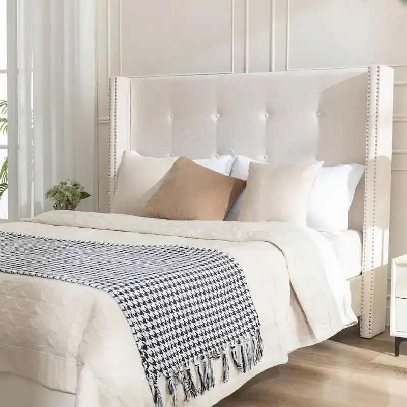 CUSchoice 54  High Headboard Upholstered Queen/King Bed (No Box Spring Needed)