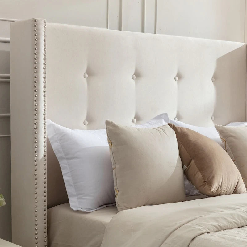 CUSchoice 54  High Headboard Upholstered Queen/King Bed (No Box Spring Needed)