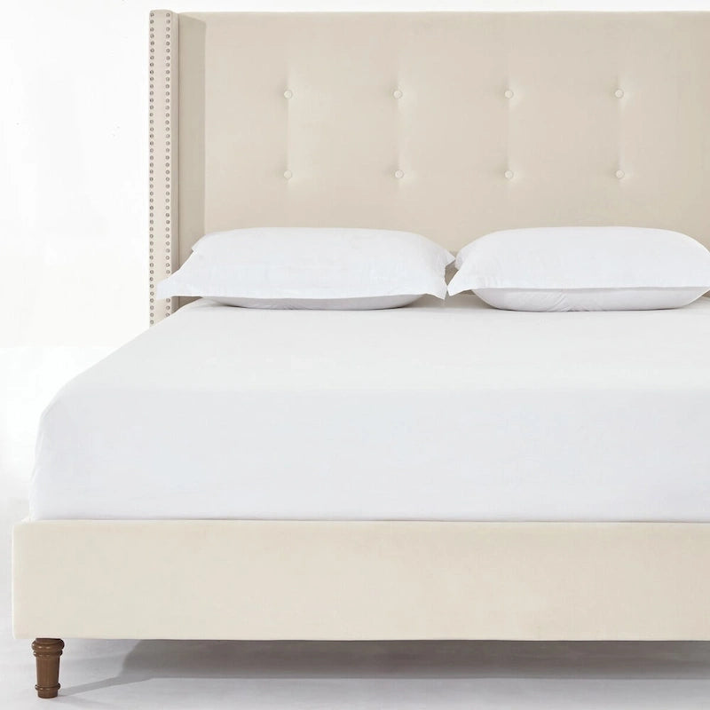 CUSchoice 54  High Headboard Upholstered Queen/King Bed (No Box Spring Needed)