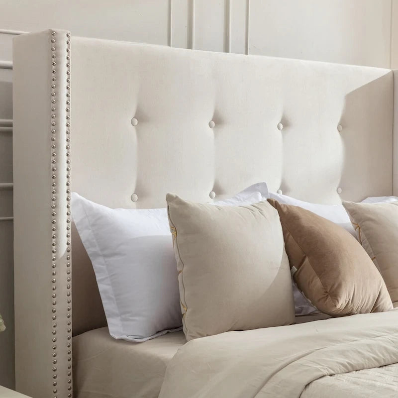 CUSchoice 54  High Headboard Upholstered Queen/King Bed (No Box Spring Needed)