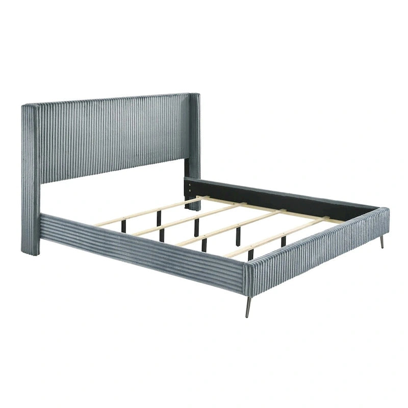 Roundhill Furniture Mavela Wide Wale Corduroy Upholstery Bed with 2 Nightstands, Blue