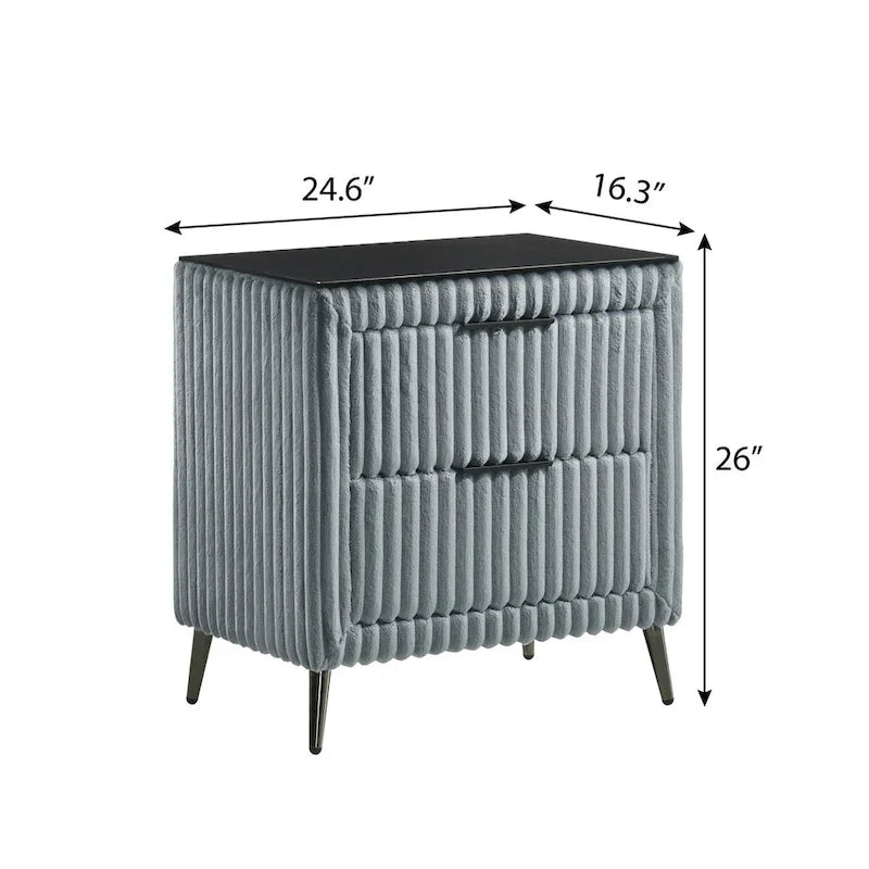 Roundhill Furniture Mavela Wide Wale Corduroy Upholstery Bed with 2 Nightstands, Blue