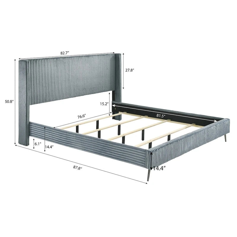 Roundhill Furniture Mavela Wide Wale Corduroy Upholstery Bed with 2 Nightstands, Blue