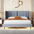 Upholstered Platform Bed with LED Lights and U-Shaped Headboard