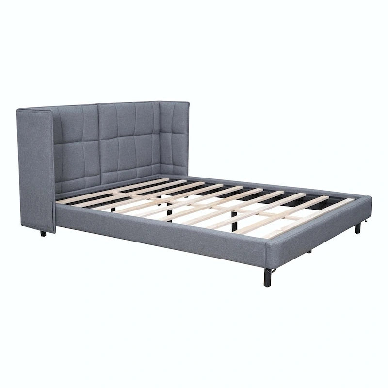 Upholstered Platform Bed with LED Lights and U-Shaped Headboard