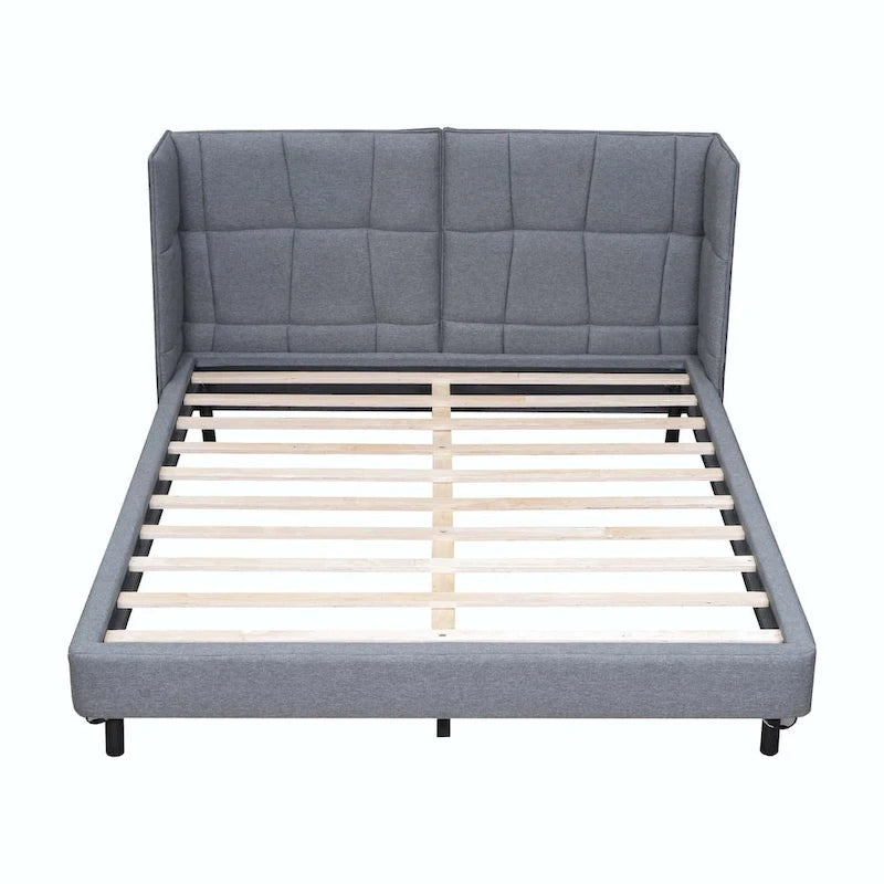 Upholstered Platform Bed with LED Lights and U-Shaped Headboard