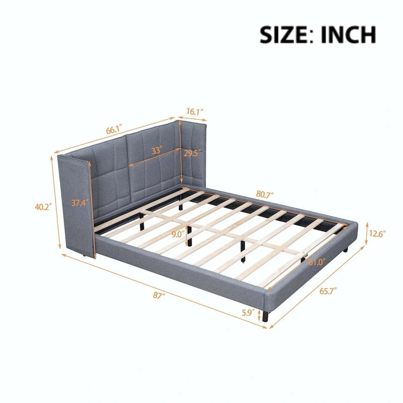 Upholstered Platform Bed with LED Lights and U-Shaped Headboard