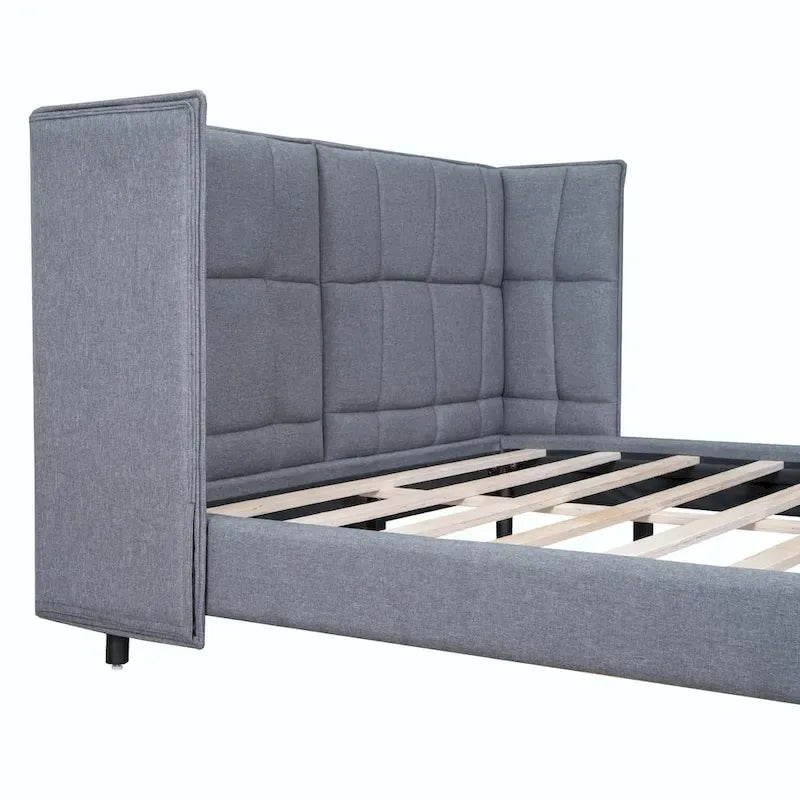 Upholstered Platform Bed with LED Lights and U-Shaped Headboard